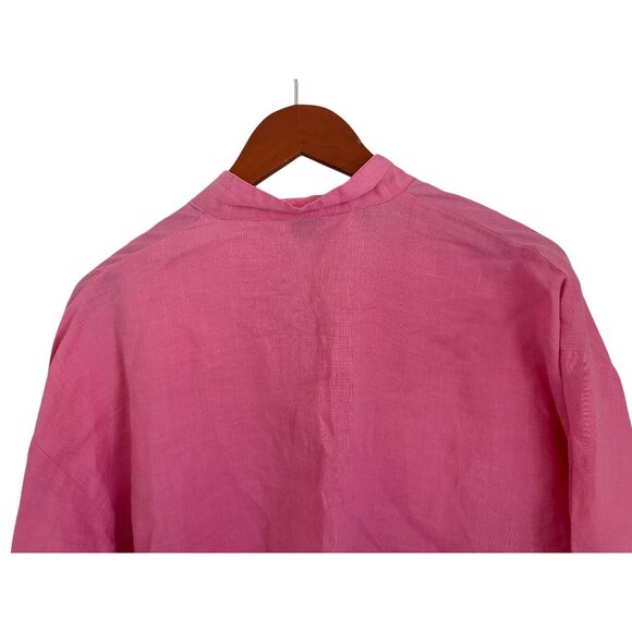 Essay 100% Linen Tunic Vintage-Inspired Pink Button-Up Shirt Oversized - Picture 8 of 10